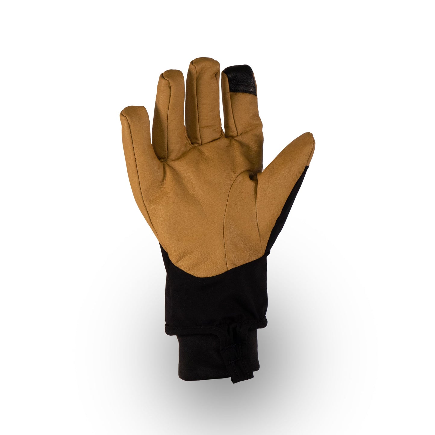 Introducing the Loaf Glove by Mainers, a stylish brown and black accessory featuring raised fingers and a touchscreen tip on the index finger for optimal warmth and protection.