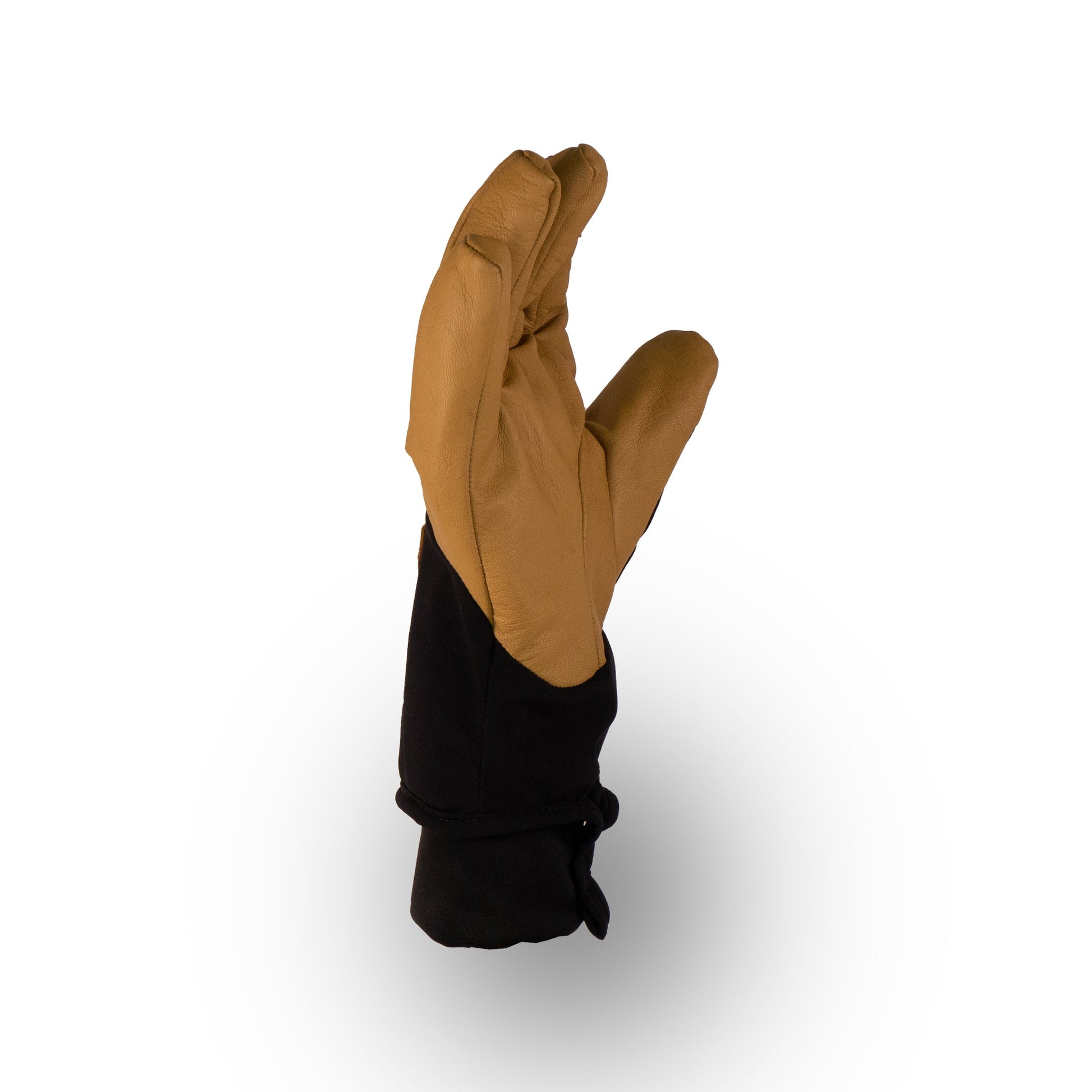 The Mainers Loaf Glove, featuring a black and tan design, is displayed upright against a white background, providing both warmth and protection.